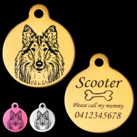 Collie Engraved 31mm Large Round Pet Dog ID Tag